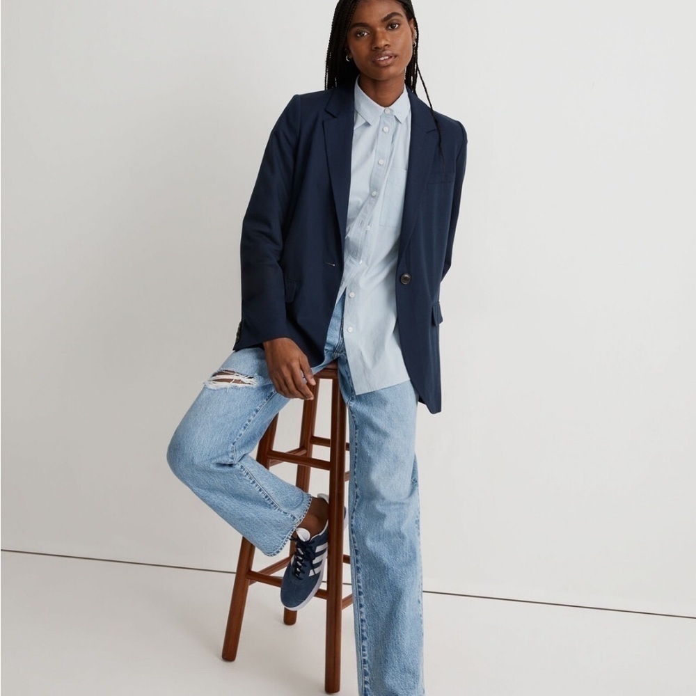 Madewell The Larsen Blazer in Drapeweave‎ Navy Button Academia Jacket MP NWT